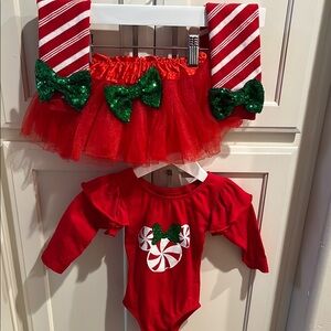 Minnie Mouse Festive Red Holiday Outfit with Green Bows